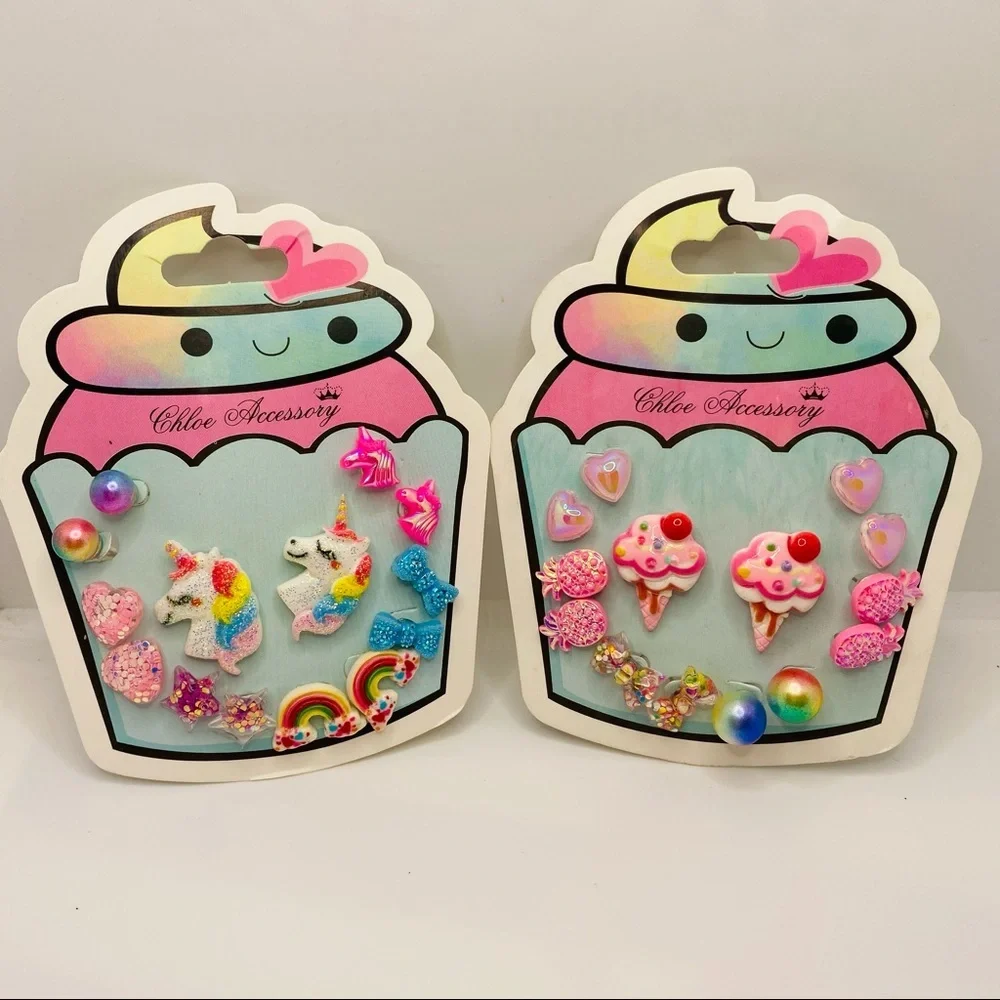 Earrings Kids Unicorn Cup cakes Pineapples Hearts and more! 14 Pairs Pie…